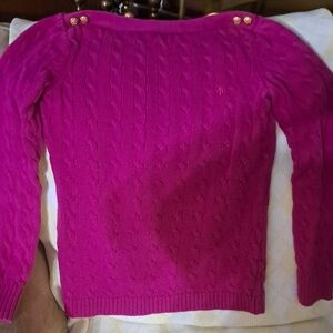 Fuchsia Cable-Knit Button-Shoulder Women's Sweater